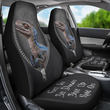 Blue Velociraptor Dinosaur Get In Sit Down Shut Up And Hold On Car Zipper Car Seat Covers