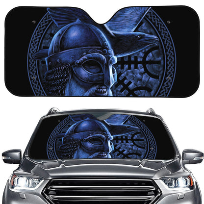 Blue Viking God Odin And Crow Print Car Windshield Sun Shade