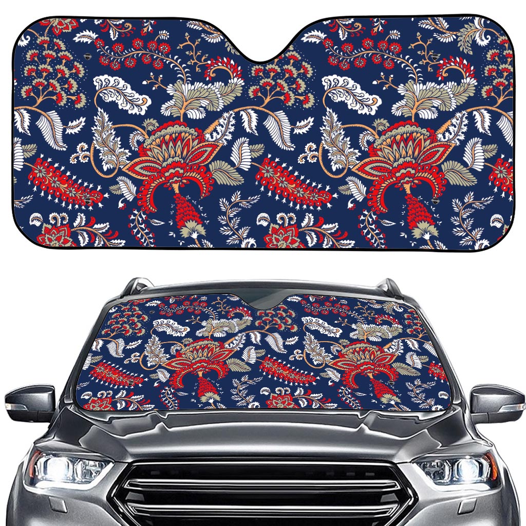 Blue Vintage Bohemian Floral Print Car Windshield Sun Shade