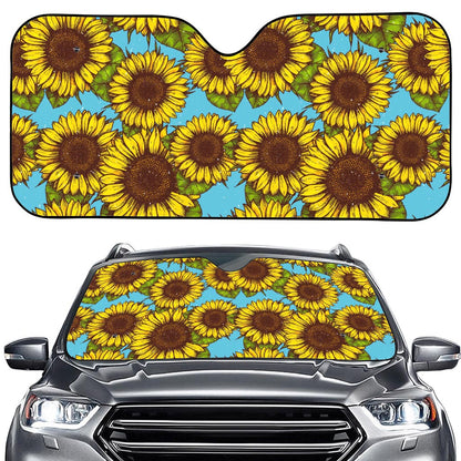 Blue Vintage Sunflower Pattern Print Car Windshield Sun Shade