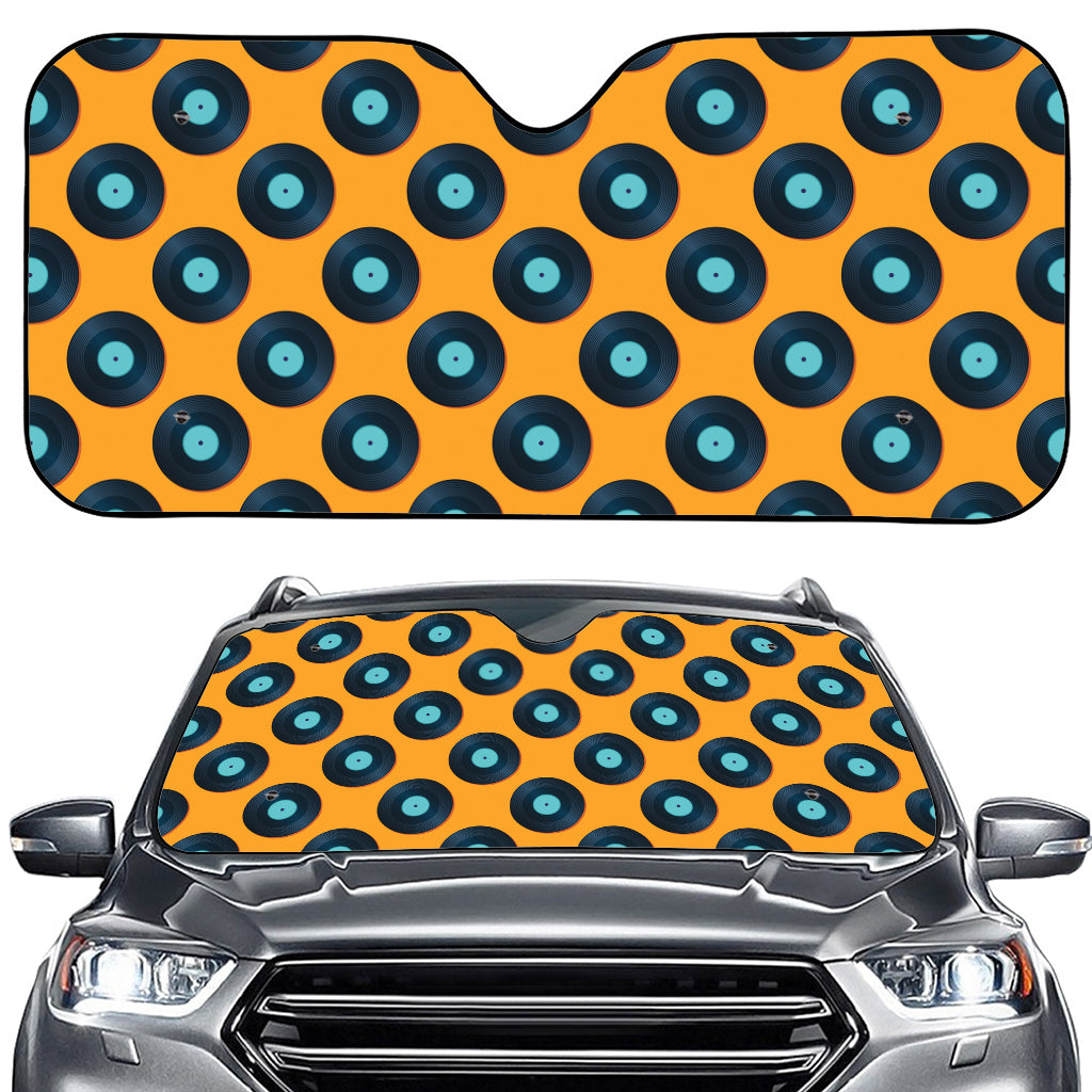 Blue Vinyl Record Pattern Print Car Windshield Sun Shade