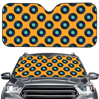 Blue Vinyl Record Pattern Print Car Windshield Sun Shade