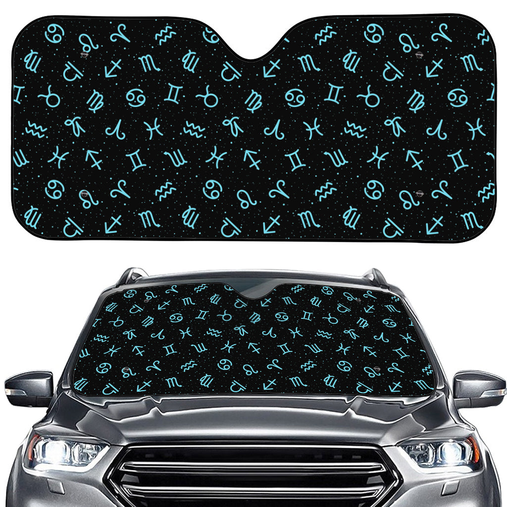 Blue Zodiac Symbols Pattern Print Car Windshield Sun Shade