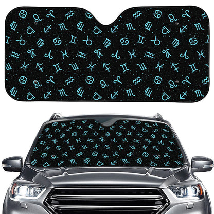 Blue Zodiac Symbols Pattern Print Car Windshield Sun Shade