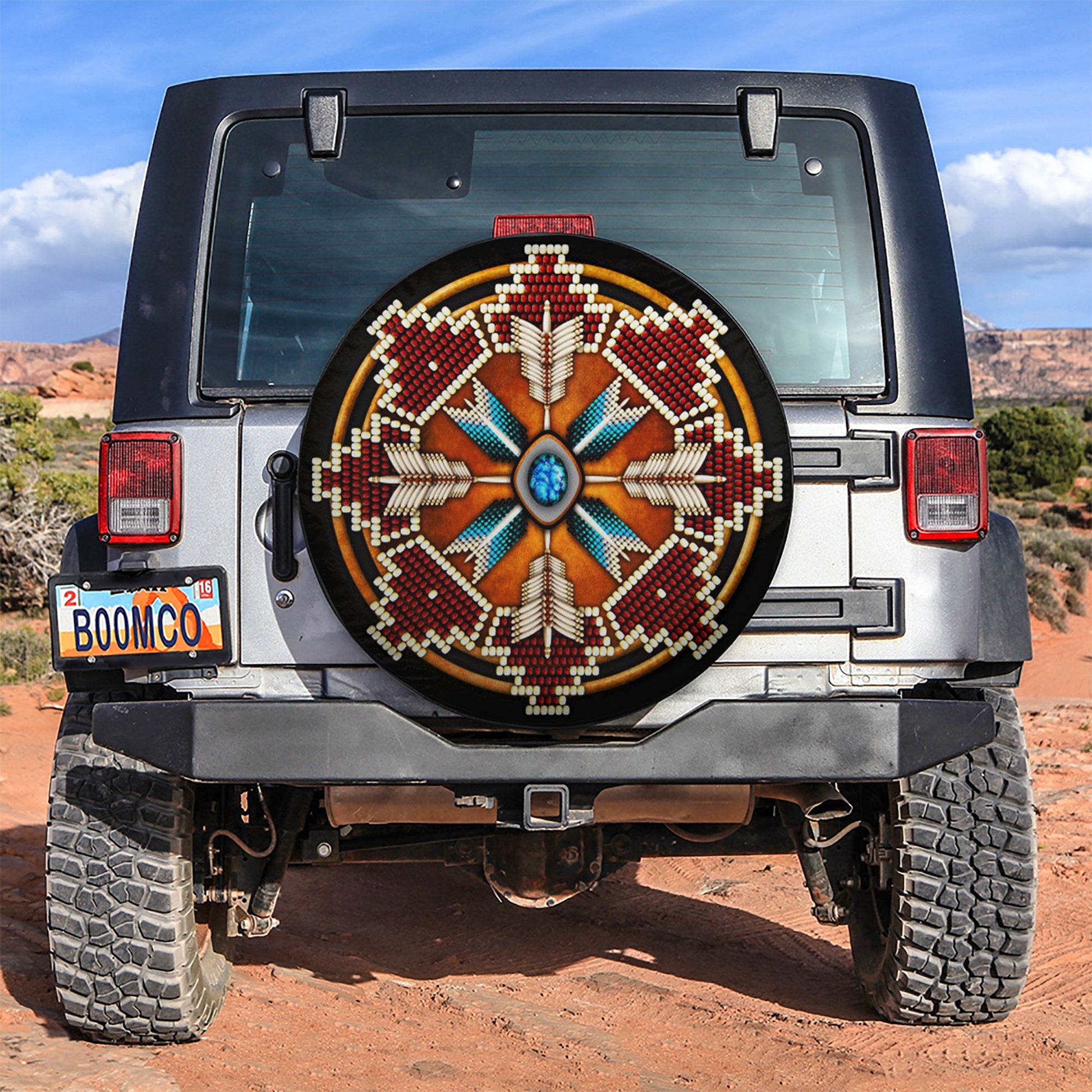 Boheimian Native American Camping Art Jeep Car Spare Tire Cover