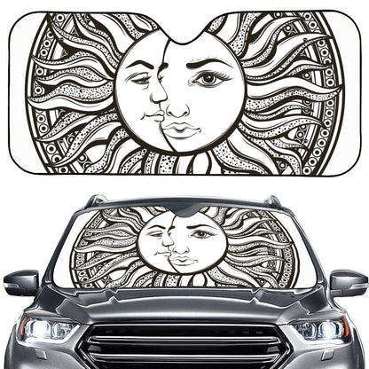 Bohemian Celestial Sun And Moon Print Car Windshield Sun Shade