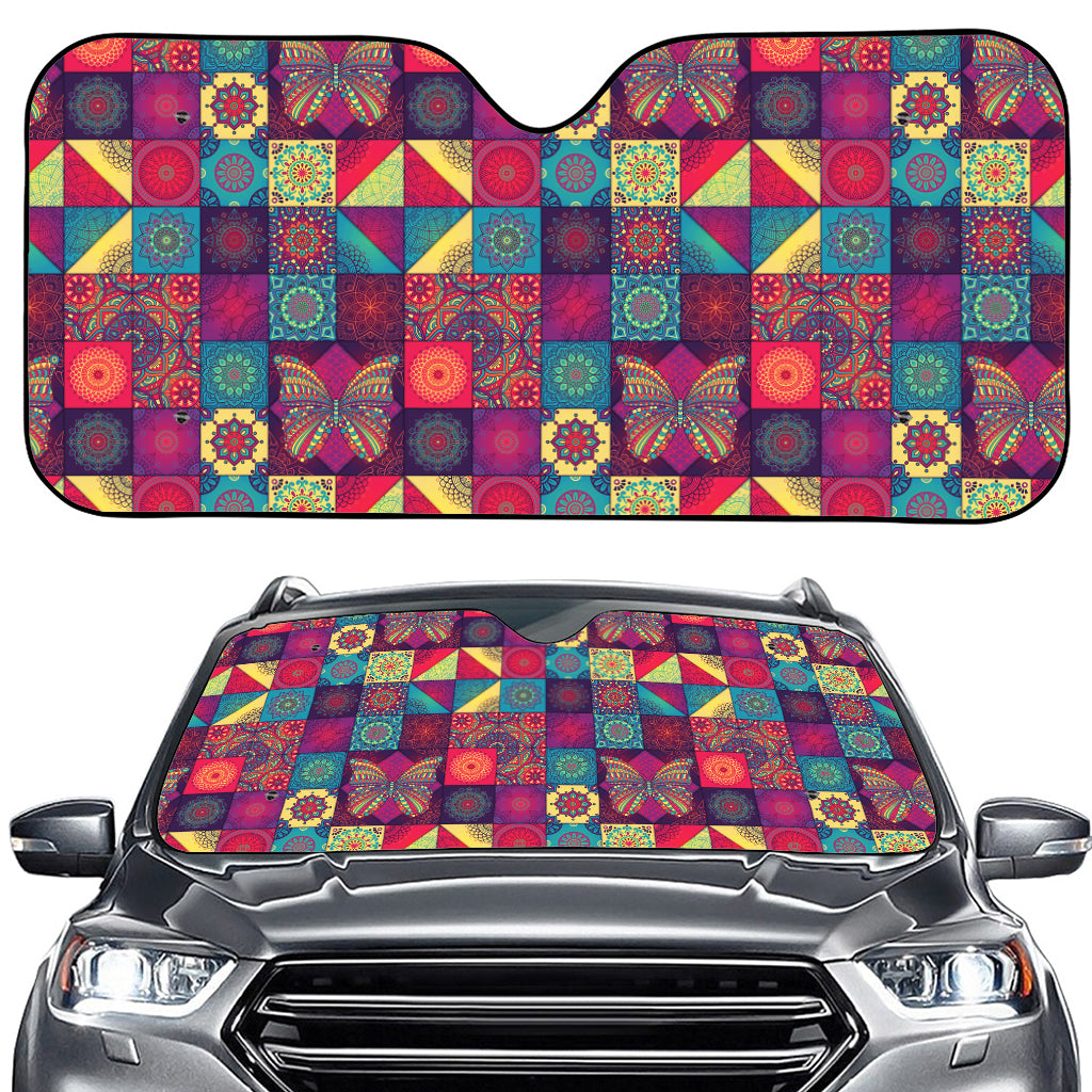 Bohemian Patchwork Pattern Print Car Windshield Sun Shade