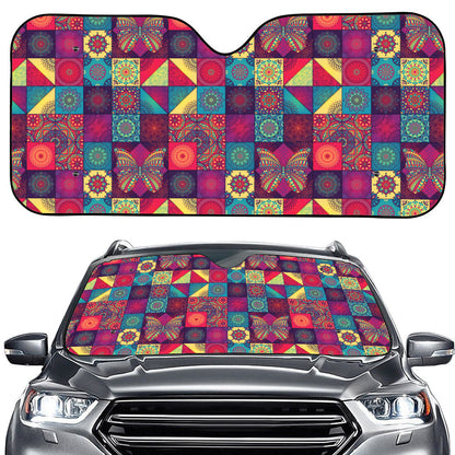 Bohemian Patchwork Pattern Print Car Windshield Sun Shade