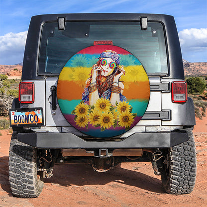 Boho Girl Sunflower Car Spare Tire Cover