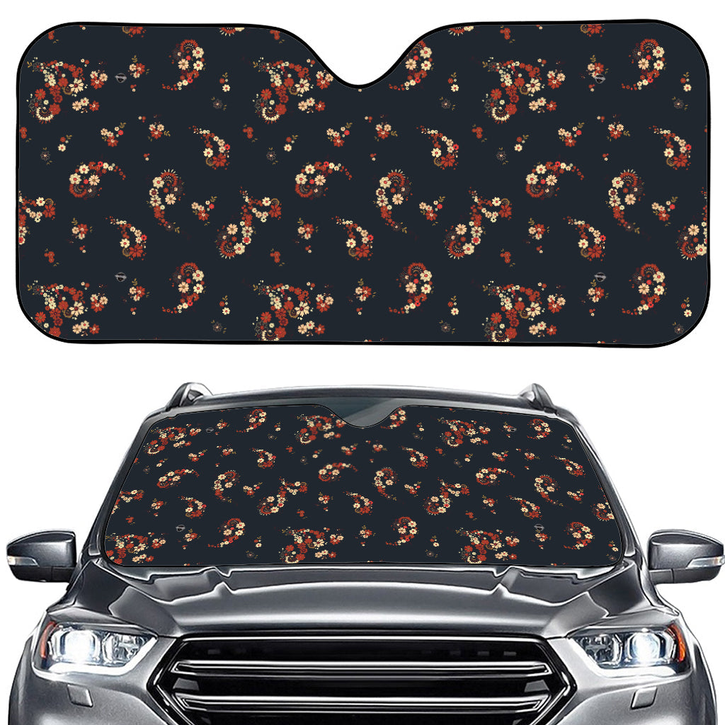 Boho Paisley Flower Pattern Print Car Windshield Sun Shade