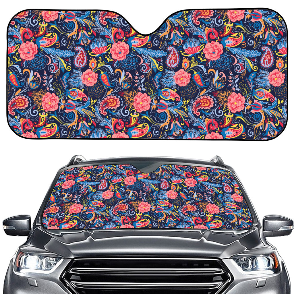 Boho Paisley Pattern Print Car Windshield Sun Shade