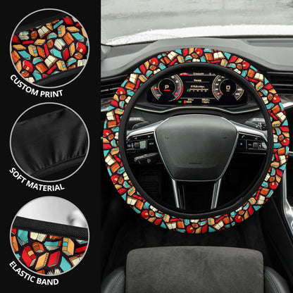 Book Black Background Premium Car Steering Wheel Cover