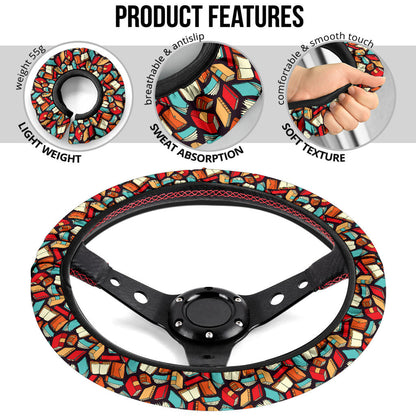 Book Black Background Premium Car Steering Wheel Cover