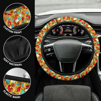 Book Yellow Background Premium Car Steering Wheel Cover