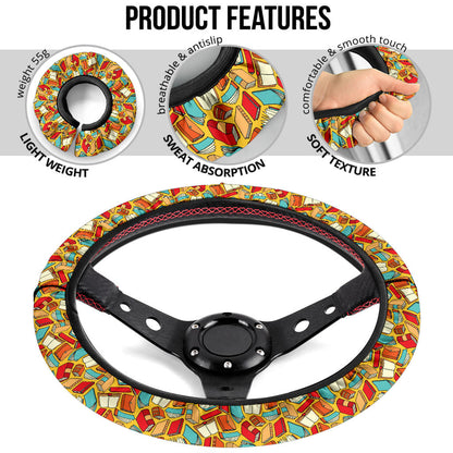 Book Yellow Background Premium Car Steering Wheel Cover