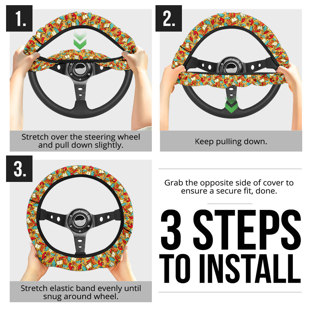 Book Yellow Background Premium Car Steering Wheel Cover