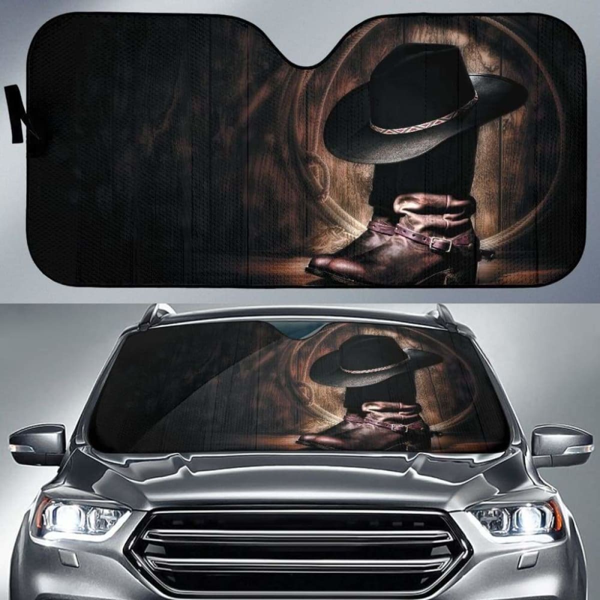 Boots & Hat & Ropes of Cowboy Vintage theme car auto sunshades 918b Universal Fit