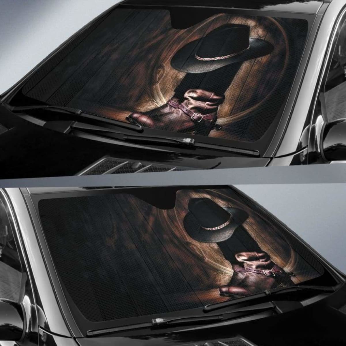 Boots & Hat & Ropes of Cowboy Vintage theme car auto sunshades 918b Universal Fit