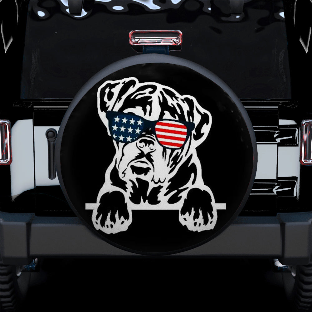 Boxer Dog US Flag Glasses Jeep Car Spare Tire Cover