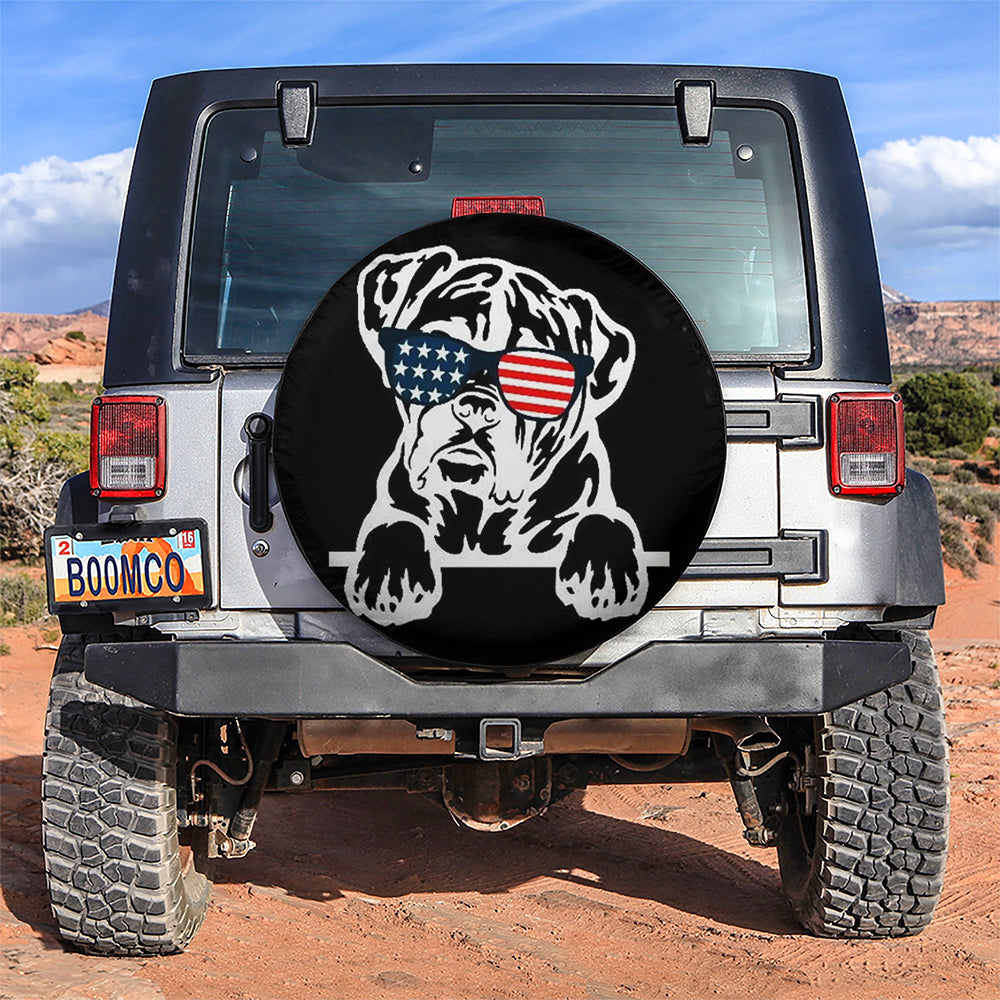 Boxer Dog US Flag Glasses Jeep Car Spare Tire Cover