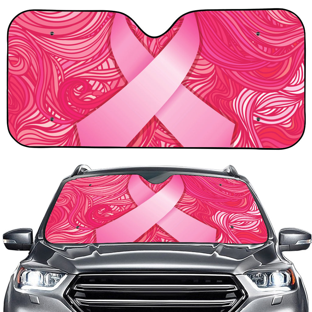 Breast Cancer Awareness Ribbon Print Car Windshield Sun Shade