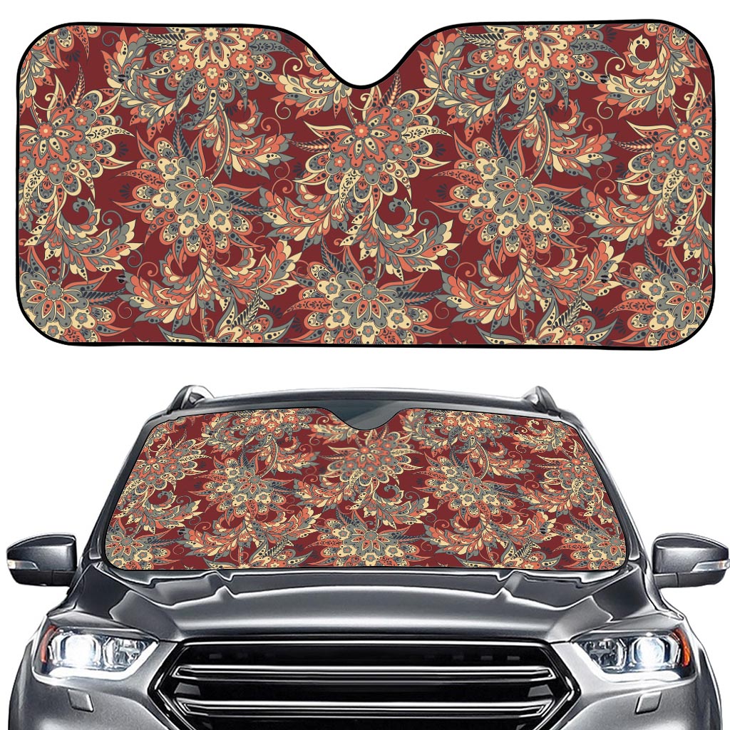 Brick Floral Bohemian Pattern Print Car Windshield Sun Shade