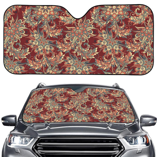 Brick Floral Bohemian Pattern Print Car Windshield Sun Shade