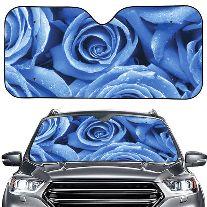 Bright Blue Rose Print Car Windshield Sun Shade