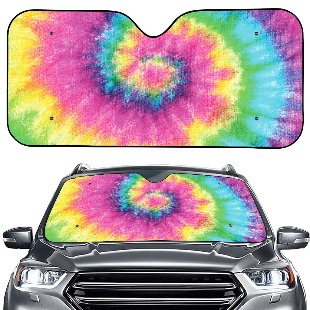 Bright Spiral Tie Dye Print Car Windshield Sun Shade