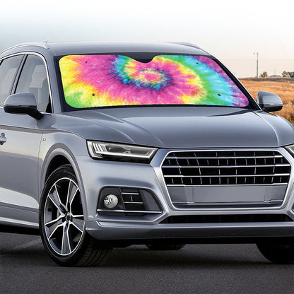 Bright Spiral Tie Dye Print Car Windshield Sun Shade