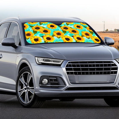 Bright Sunflower Pattern Print Car Windshield Sun Shade