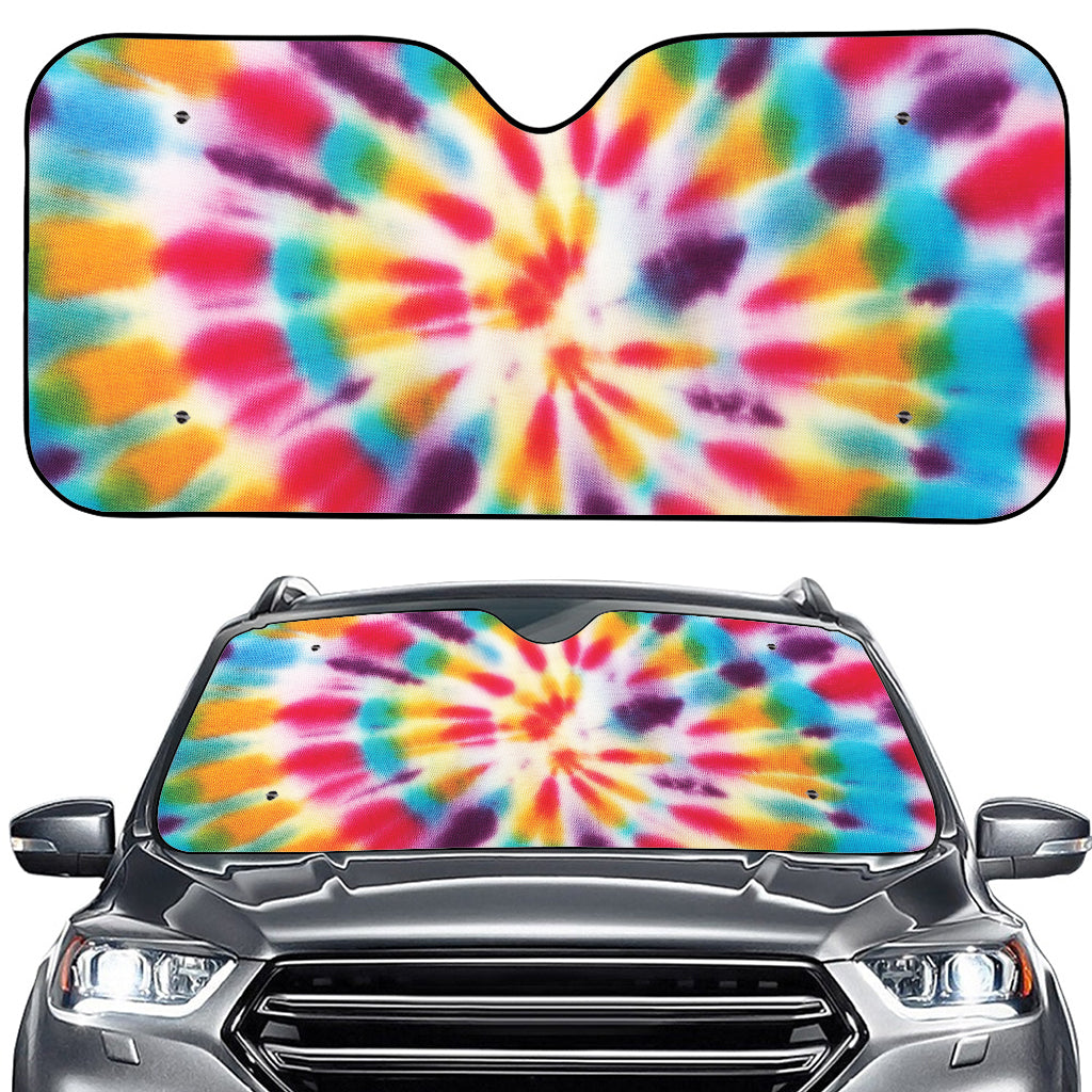 Bright Swirl Tie Dye Print Car Windshield Sun Shade