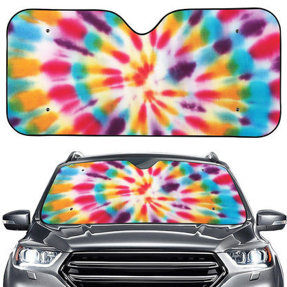 Bright Swirl Tie Dye Print Car Windshield Sun Shade
