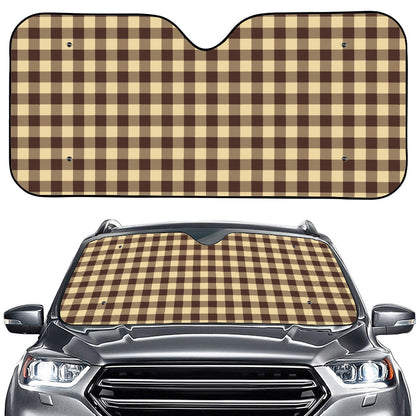 Brown And Beige Buffalo Check Print Car Windshield Sun Shade