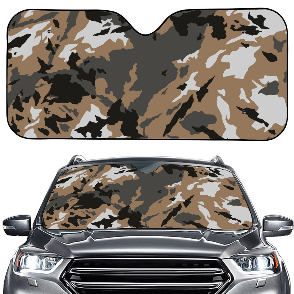 Brown And Black Camouflage Print Car Windshield Sun Shade