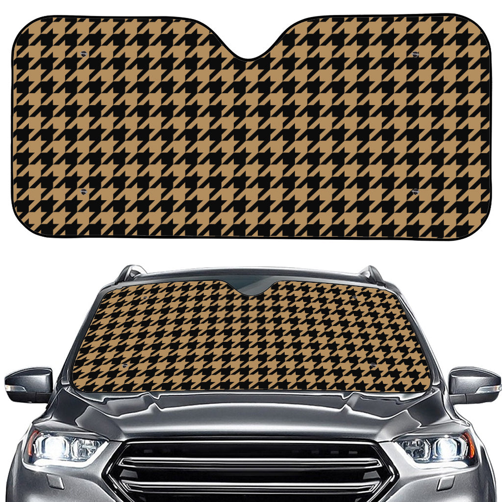 Brown And Black Houndstooth Print Car Windshield Sun Shade