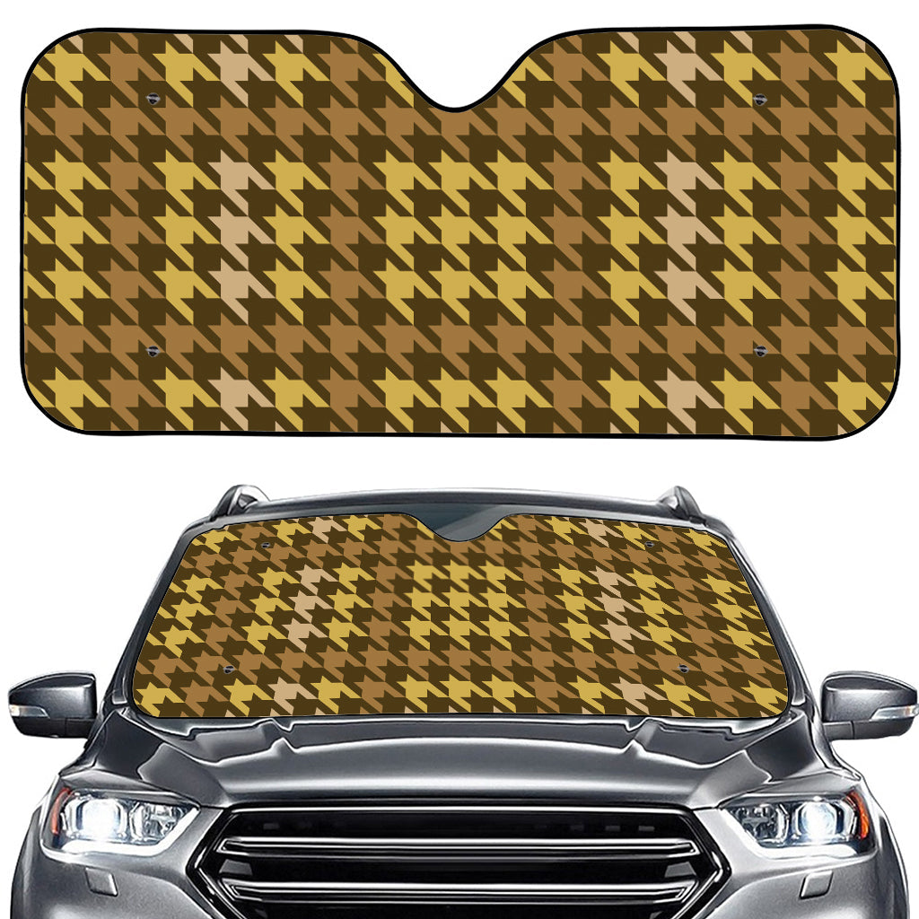 Brown And Tan Houndstooth Pattern Print Car Windshield Sun Shade