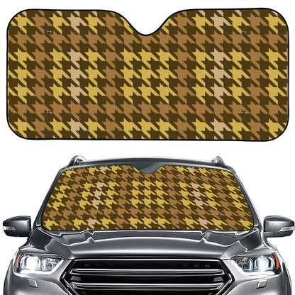Brown And Tan Houndstooth Pattern Print Car Windshield Sun Shade