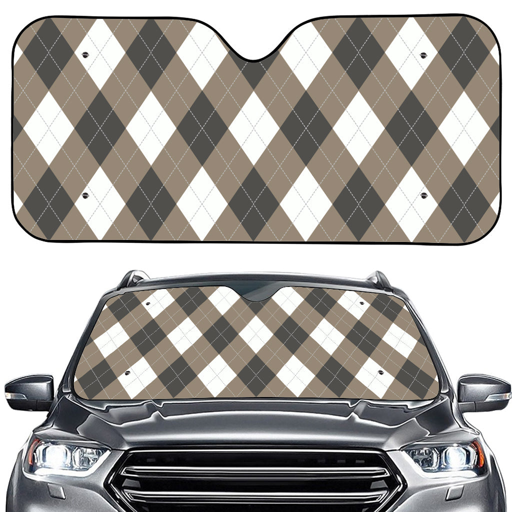 Brown And White Argyle Pattern Print Car Windshield Sun Shade