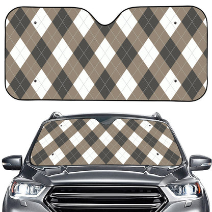 Brown And White Argyle Pattern Print Car Windshield Sun Shade