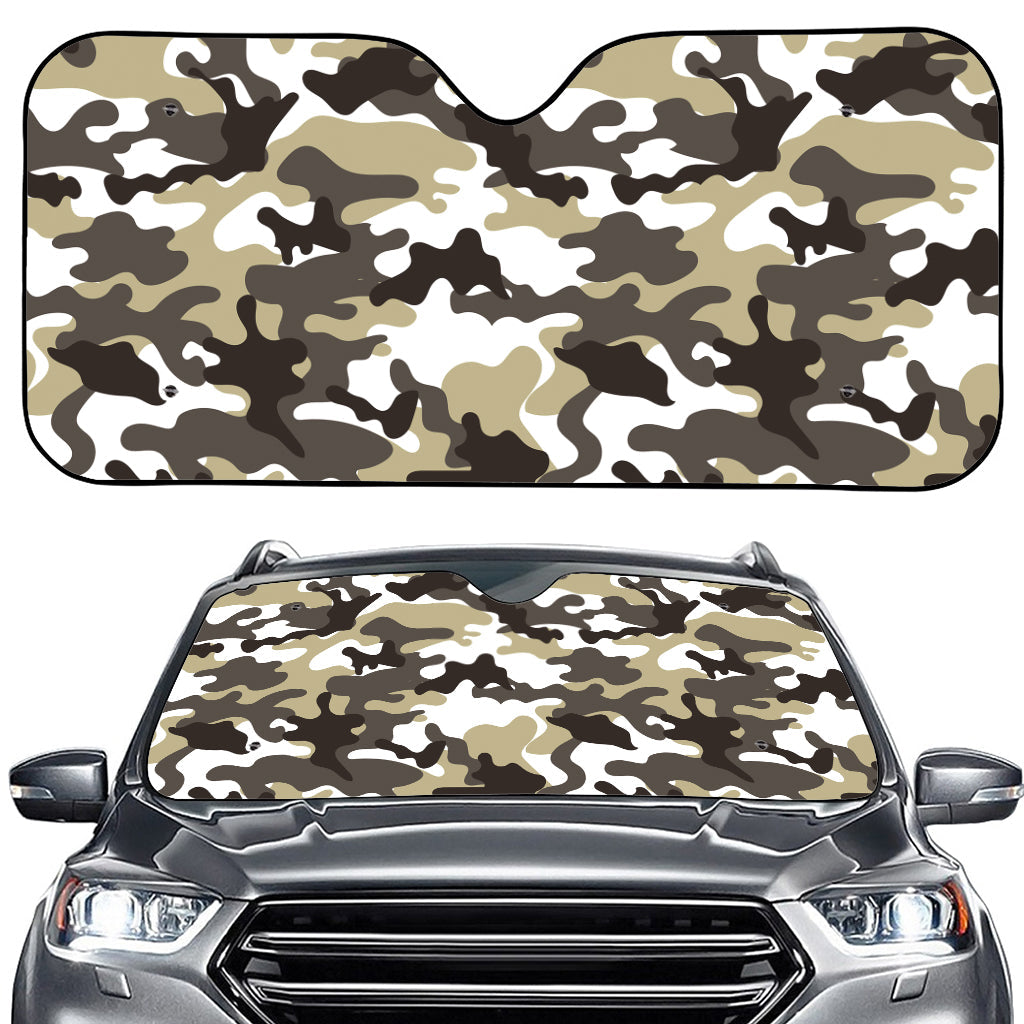 Brown And White Camouflage Print Car Windshield Sun Shade