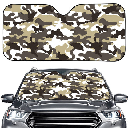 Brown And White Camouflage Print Car Windshield Sun Shade