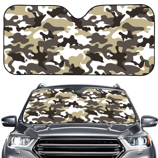Brown And White Camouflage Print Car Windshield Sun Shade