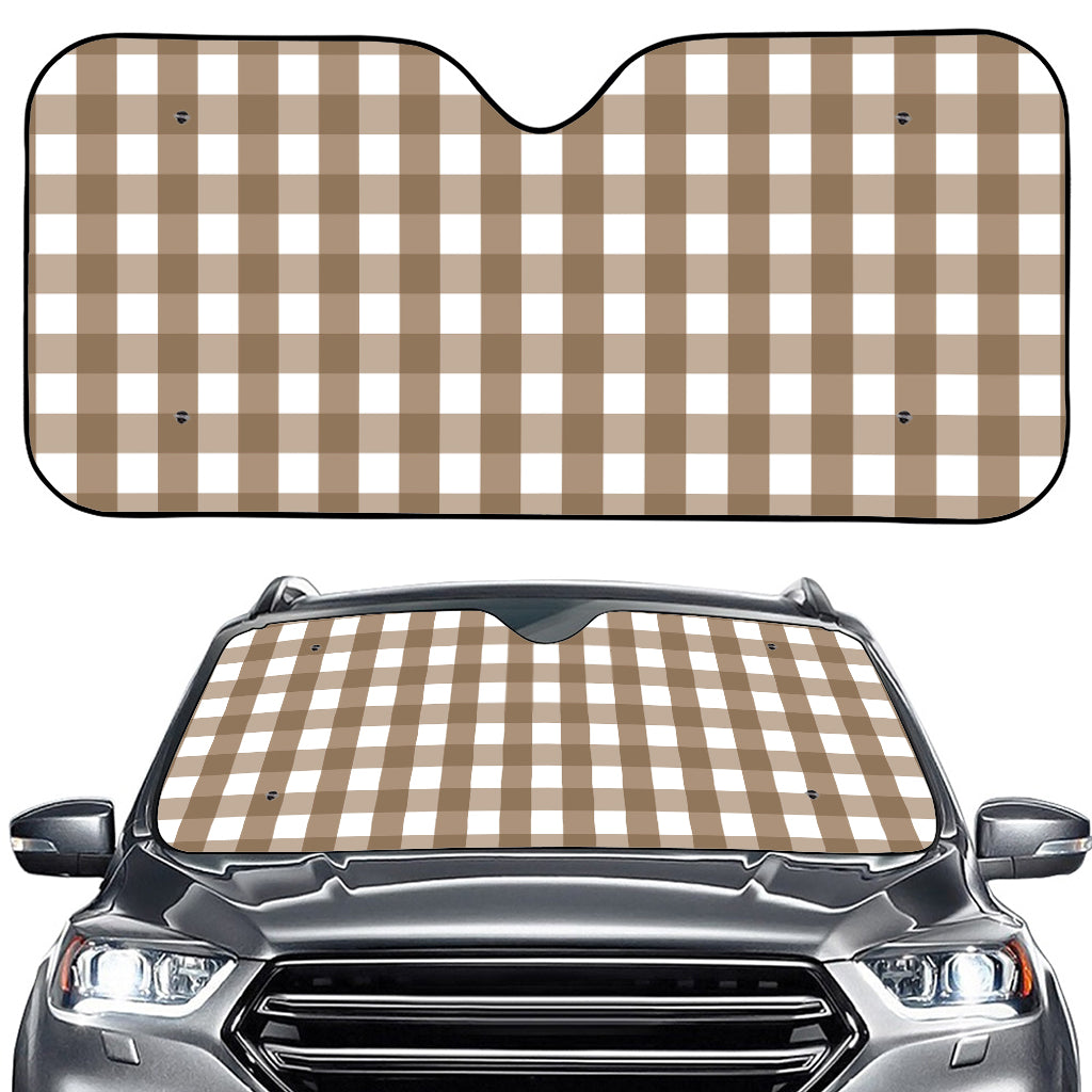 Brown And White Check Pattern Print Car Windshield Sun Shade
