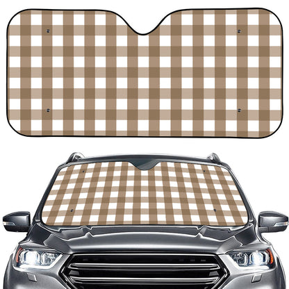 Brown And White Check Pattern Print Car Windshield Sun Shade