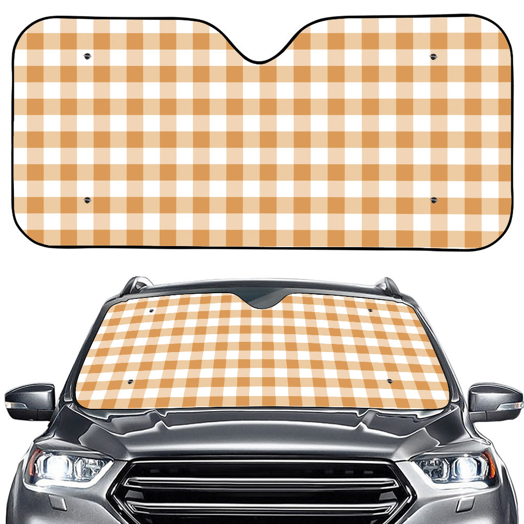 Brown And White Gingham Pattern Print Car Windshield Sun Shade