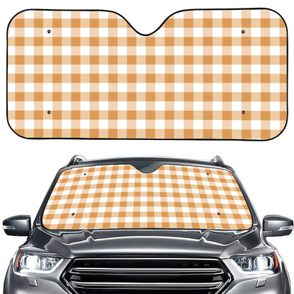 Brown And White Gingham Pattern Print Car Windshield Sun Shade