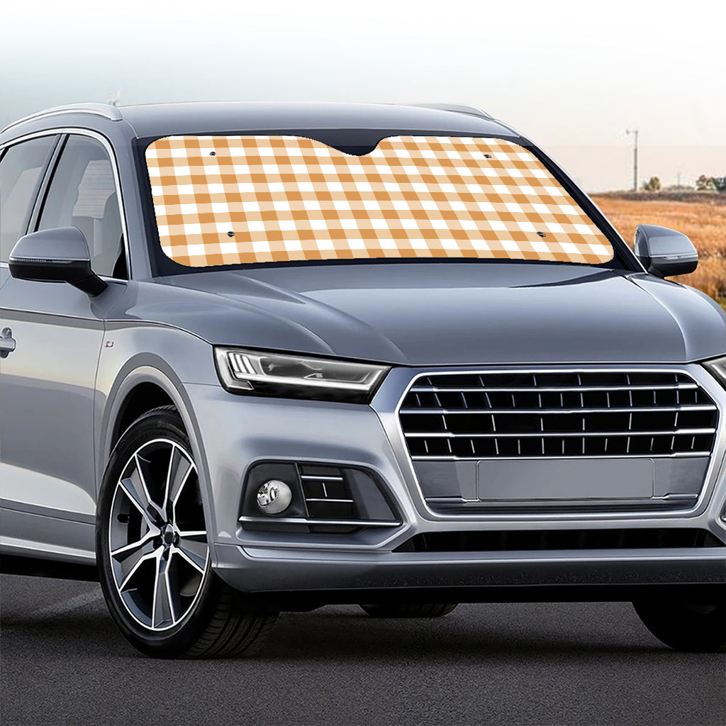 Brown And White Gingham Pattern Print Car Windshield Sun Shade