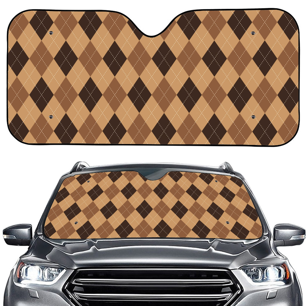 Brown Argyle Pattern Print Car Windshield Sun Shade