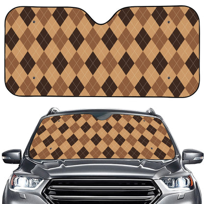Brown Argyle Pattern Print Car Windshield Sun Shade